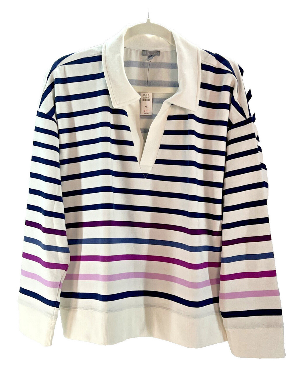 NWT T BY TALBOTS Cozy Crush Johnny Collar Pullover Game Stripe Long Sleeve XL